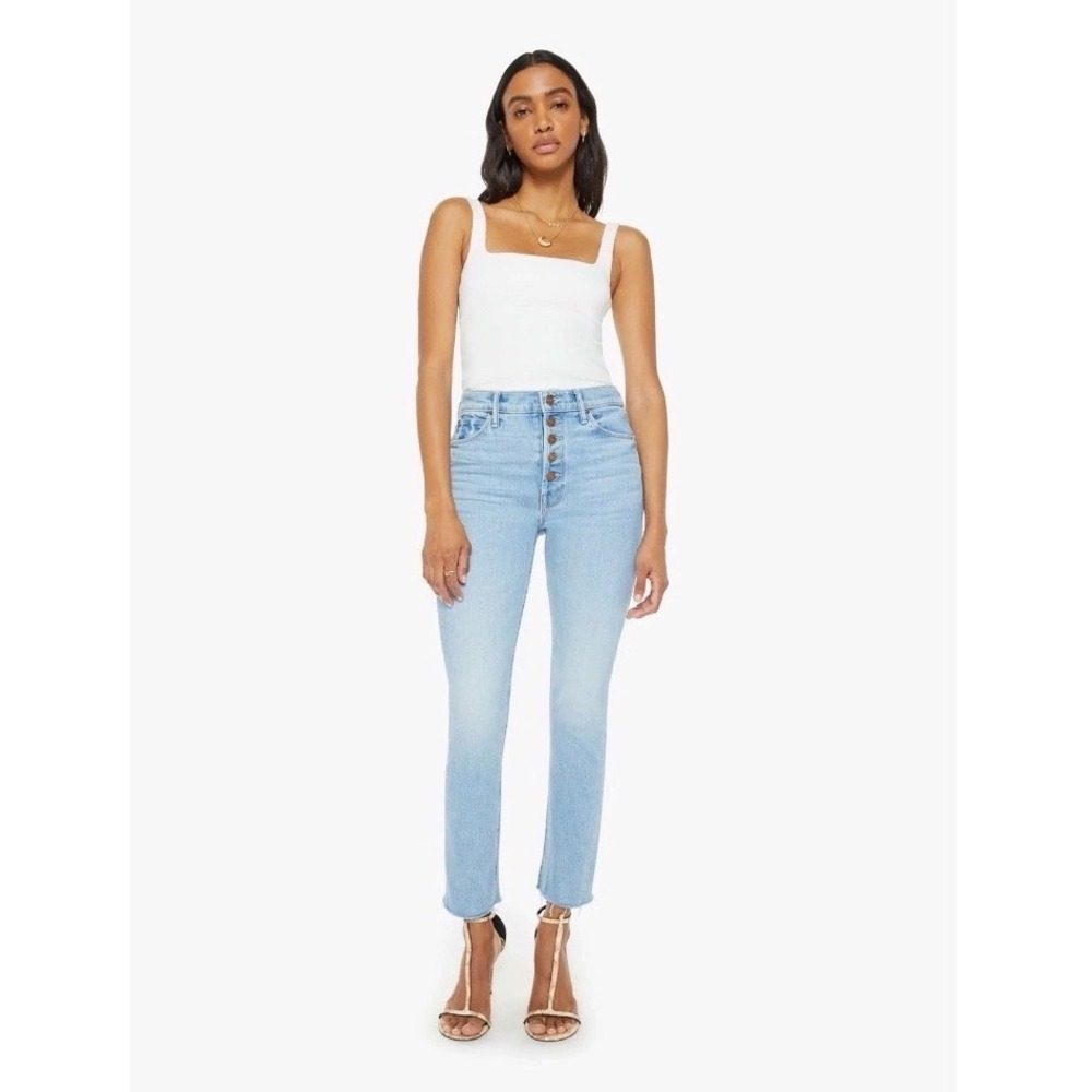 NWT MOTHER The Pixie Dazzler Ankle Fray Jeans 32 Ivy League Cowboy Button Fly